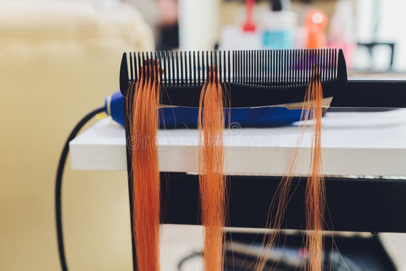 Hair Salon, Beauty Spa. Procedure Of Hair Extensions. Stock Photo Image of background, color