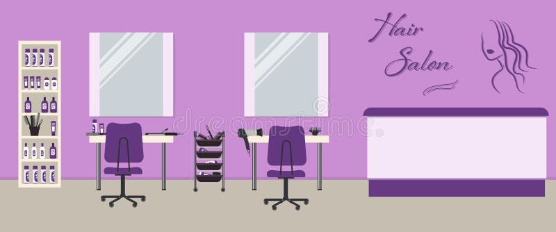 Hair Salon Interior in a Purple Color. Beauty Salon Stock Vector -  Illustration of dryer, mirrors: 134768371
