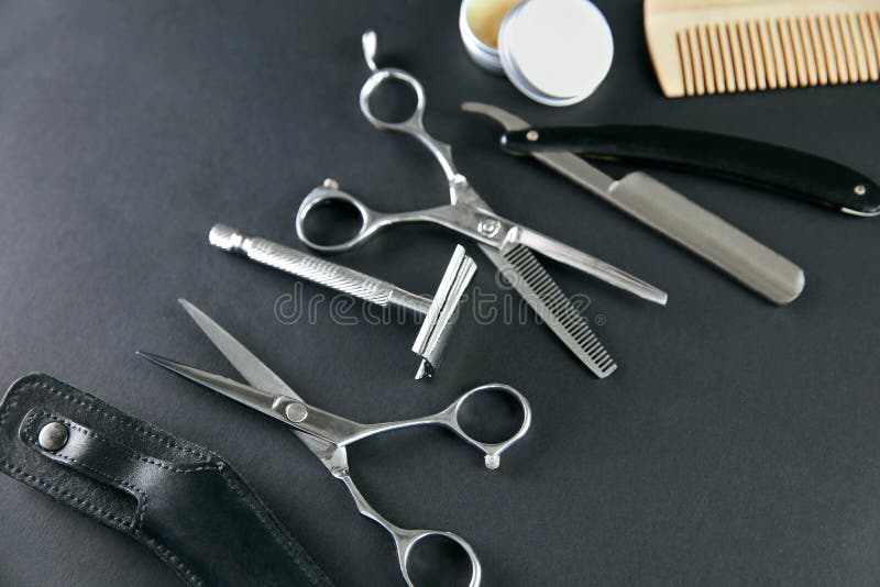 Hair Salon Tools. Barber Scissors And Shaving Equipment