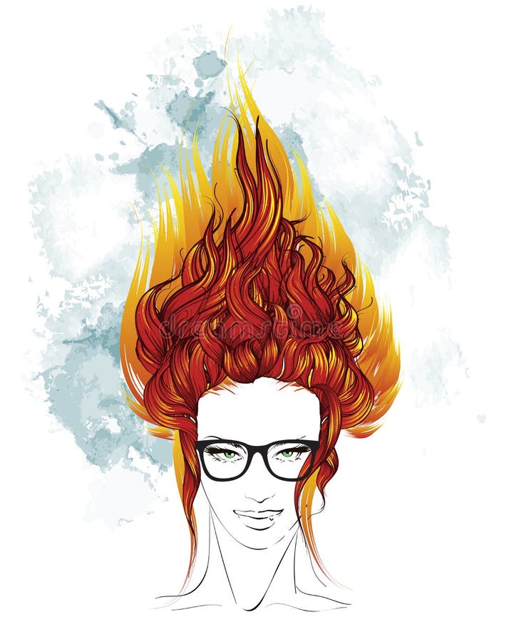 Hair Style Sketch. Indie Girl with Long Fiery Hair Stock Illustration -  Illustration of haircut, front: 95485563