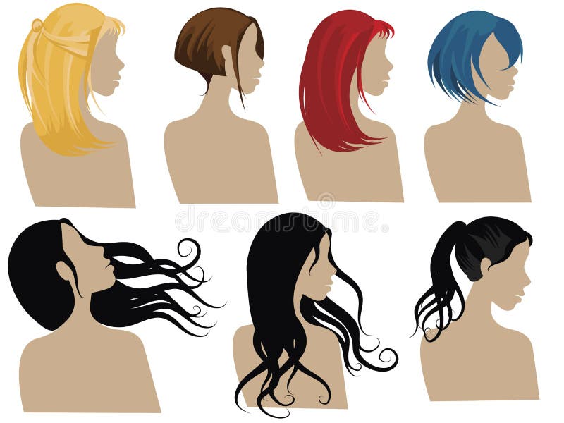 Figura femminile stili di capelli con colori diversi.