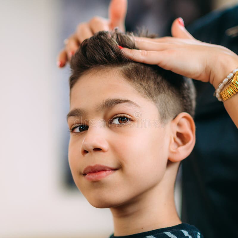 Hair Styling Boy in Salon stock photo. Image of tool 251566040