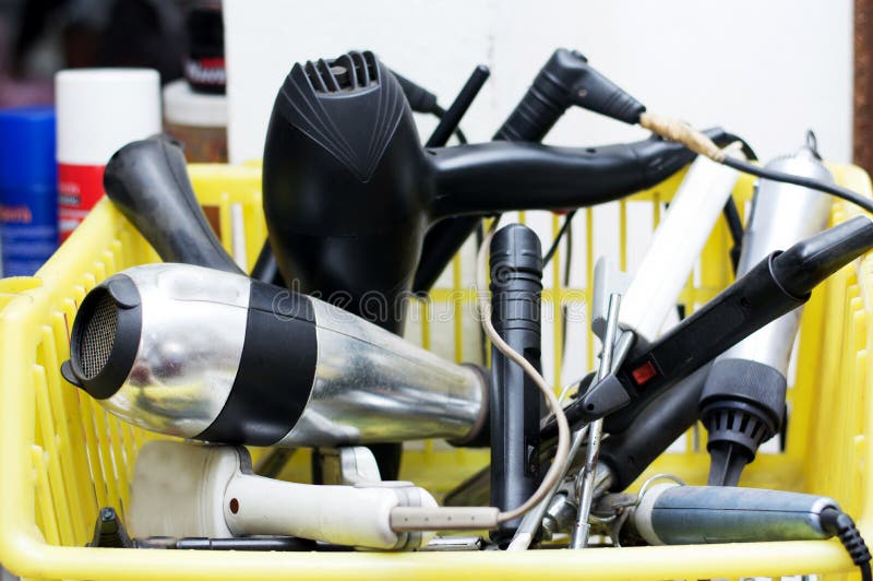 Hair Styling Tools in a Basket. Stock Image Image of hair, heating