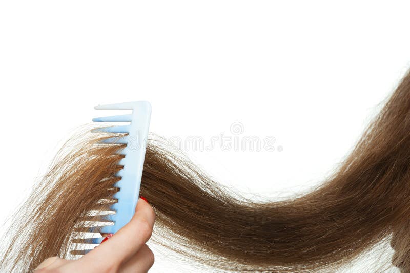 Hairbrush and long hair. It is isolated on a white background