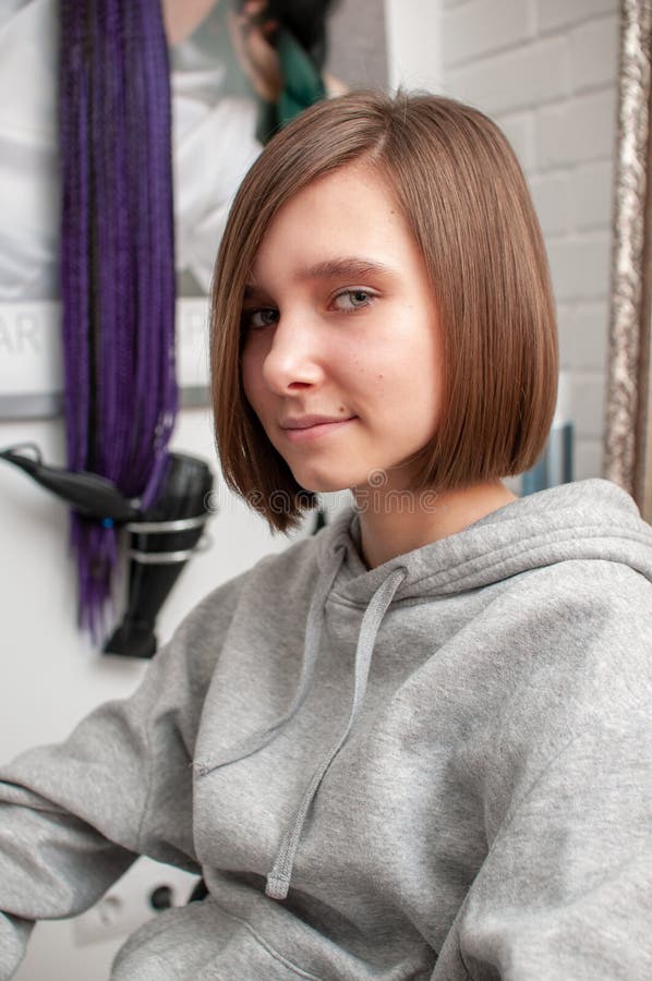 Haircut on a Teenager Girl in a Beauty Salon Stock Image - Image of  haircare, styling: 175071643