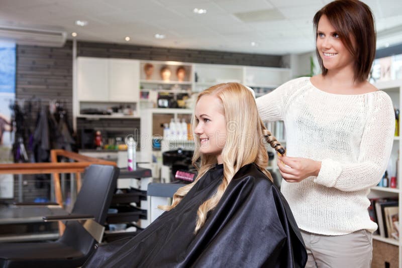 Hairdresser Curling Customer S Hair Stock Image - Image of occupation ...