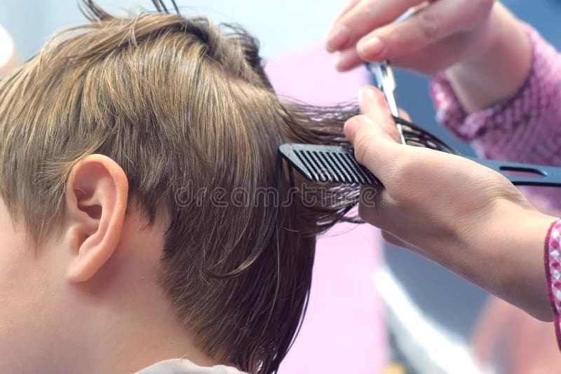 Hairdresser Cutting Hairs with Scissors on Boy`s Head. Back View, Stylist`s Hands Close-up. Stock Photo - Image of cape, beauty: 140184838 Hairdresser Cutting Hairs with Scissors on Boy`s Head. Back View, Stylist`s Hands Close-up. Stock Photo - Image of cape, beauty: 140184838