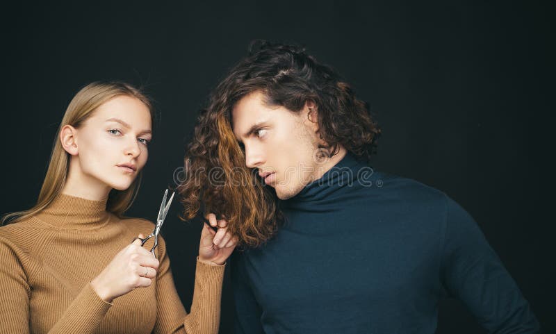 Hairdresser Girl Going To Cut Off Long Wavy Bleached Dry Hair of Customer  Man. Man Hair Style, Wellness and Fashion Stock Photo - Image of caucasian,  face: 168406790