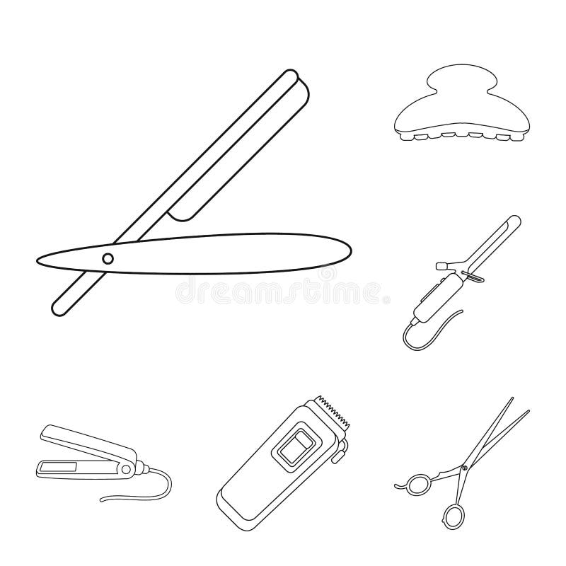 Hairdresser and Tools Outline Icons in Set Collection for Design ...