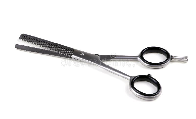 Hairdressing Scissors Isolated on a White Background. Hair Cutting Scissors.  Thinning Shears. Professional Shears Stock Image - Image of open,  background: 188092563