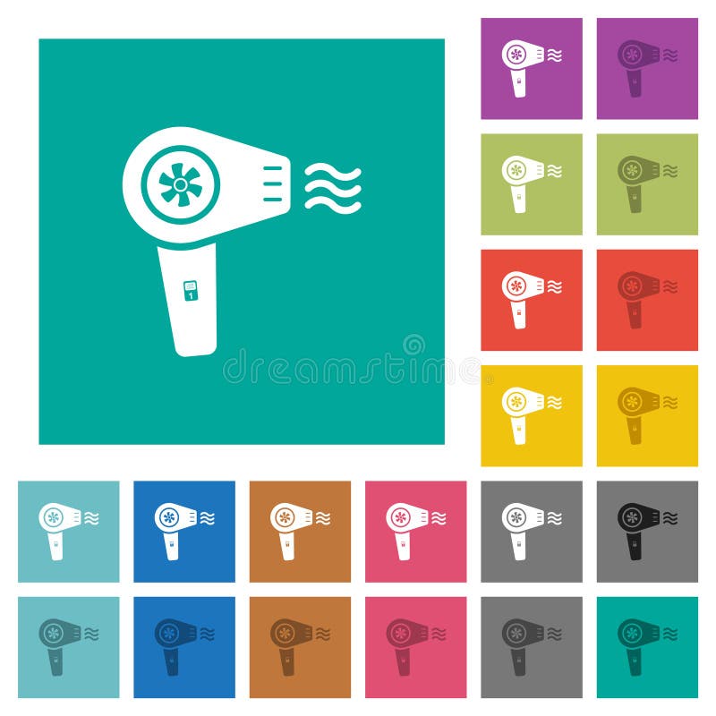 Hairdryer with propeller square flat multi colored icons vector illustration
