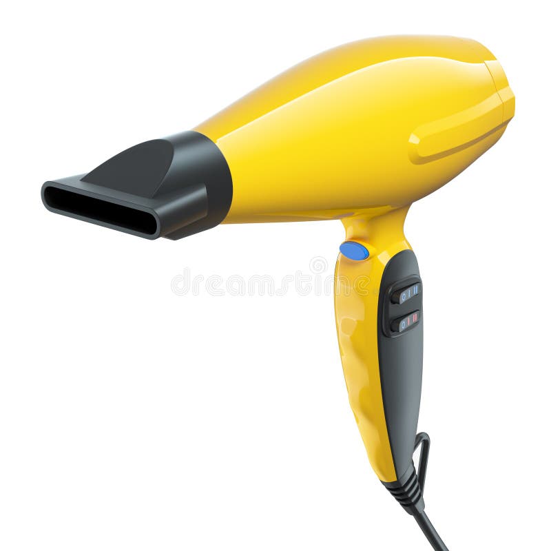 Hairdryer of Yellow Color Isolated on White Background. 3d Stock  Illustration - Illustration of care, setting: 222183893