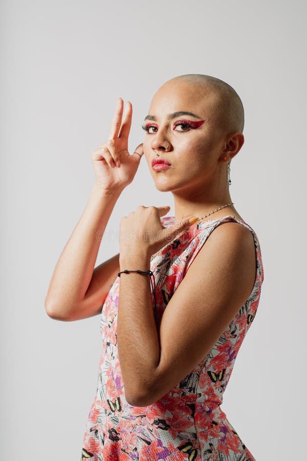 Hairless Colombian Woman Being Vain and Wearing Makeup. Stock Photo - Image  of fashion, brave: 258000672