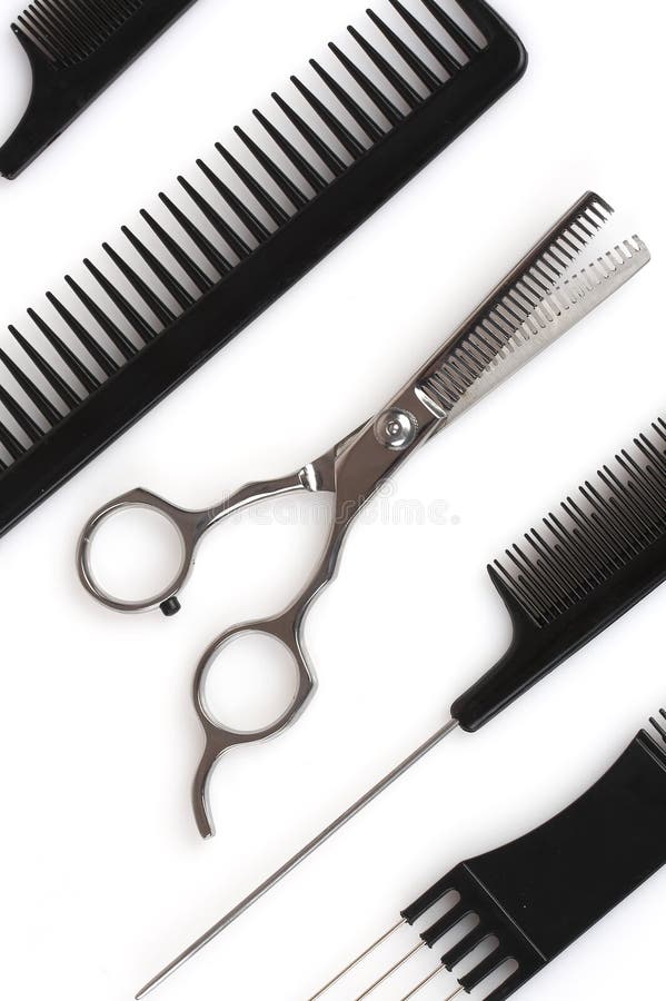 Set of Combs and Scissors, Hairstyle Accessories Stock Image Image of