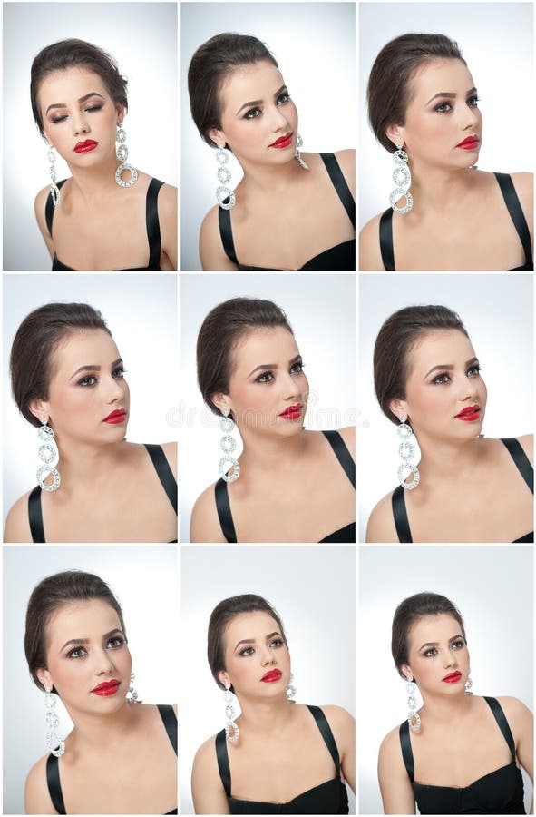 Hairstyle and make up - beautiful female art portrait with earrings. Elegance. Genuine natural brunette with jewelry royalty free stock photos Hairstyle and make up - beautiful female art portrait with earrings. Elegance. Genuine natural brunette with jewelry royalty free stock photos