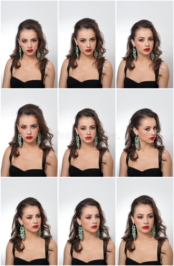 Hairstyle and make up - beautiful female art portrait with earrings. Elegance. Genuine natural brunette with jewelry stock image Hairstyle and make up - beautiful female art portrait with earrings. Elegance. Genuine natural brunette with jewelry stock image