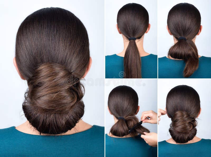 Hairstyle Tutorial Twisted Bun Stock Image - Image of beauty, tutorial:  79360005
