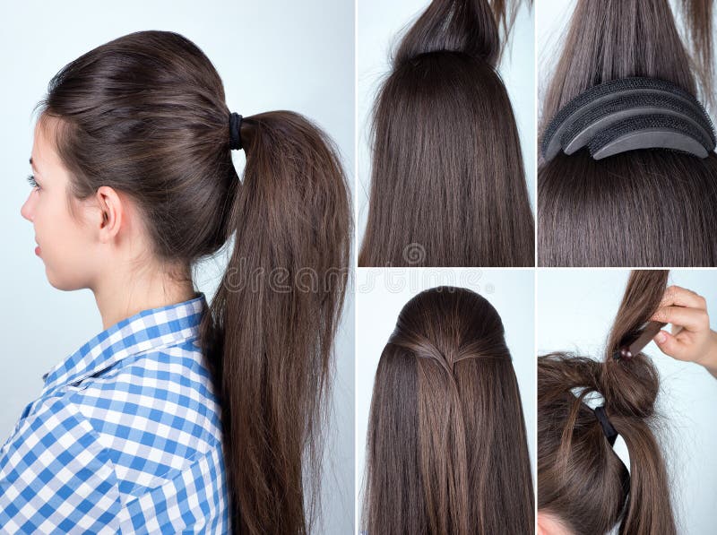 Easy hairstyle pony tail with plaits hair tutorial Stock Photo by  ©AlterPhoto 113750594
