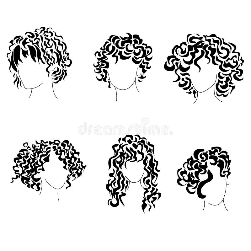 Hairstyles Curly Silhouettes Set, Womens Trendy Hairstyles for Different  Hair Lengths Stock Vector - Illustration of adult, modern: 223165493
