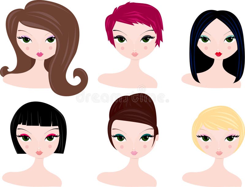 Set of cute girls women with different hairstyles Vector Image
