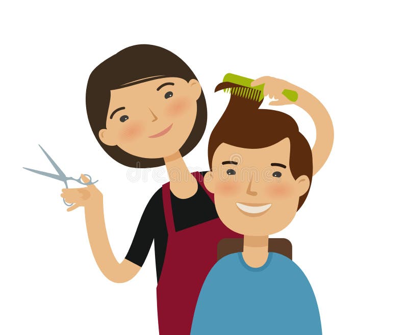 Hairstylist tnący włosy E Śmieszna kreskówka wektoru ilustracja ilustracja wektor Hairstylist tnący włosy E Śmieszna kreskówka wektoru ilustracja ilustracja wektor