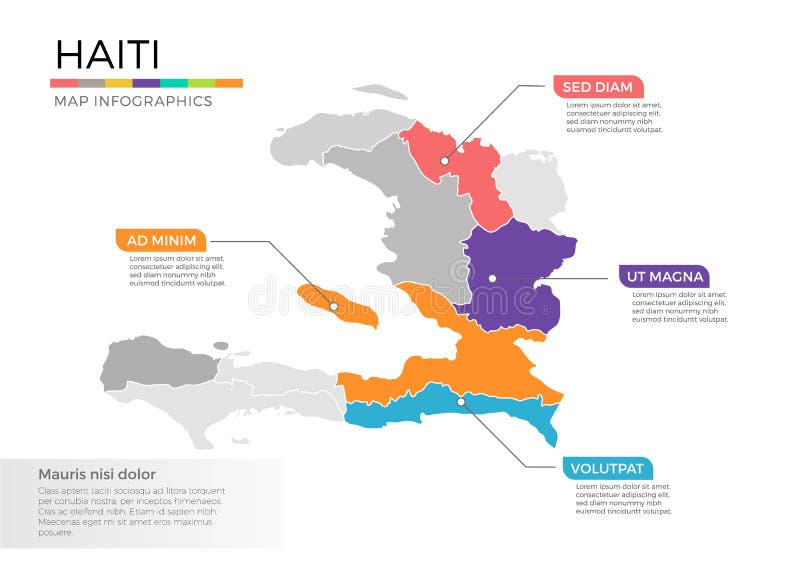 Haiti map infographics vector template with regions and pointer marks royalty free illustration