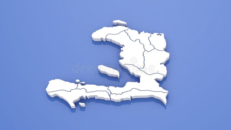 Haiti Map with State Borders on Blue Background. 3D Render. royalty free illustration