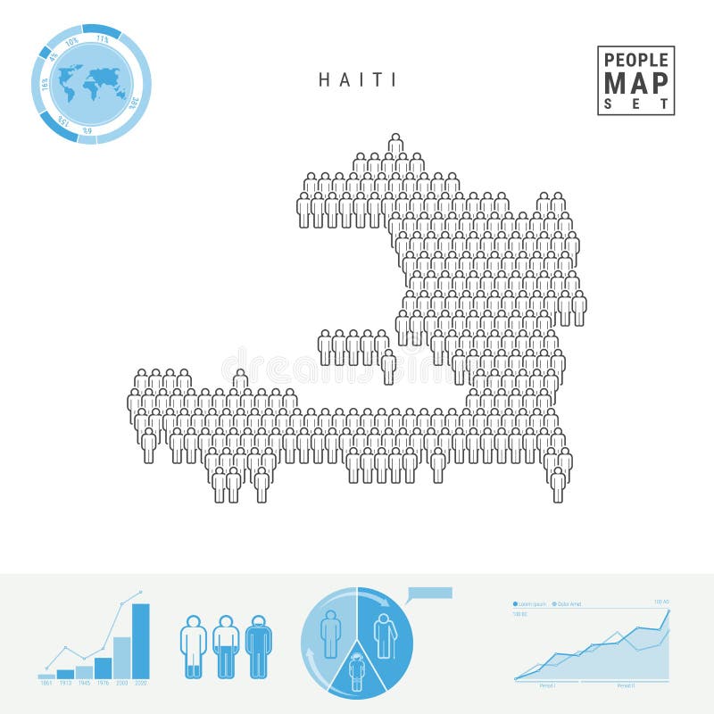 Haiti People Icon Map. Stylized Vector Silhouette of Haiti. Population Growth and Aging Infographics vector illustration