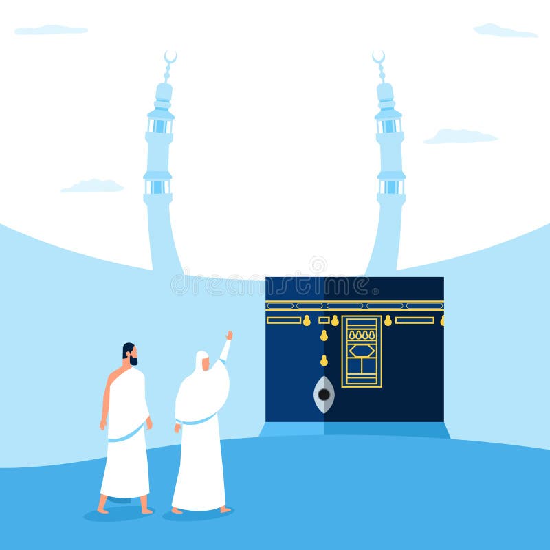 Couples Of Hajj Pilgrims Character Step Down On Kaaba Area