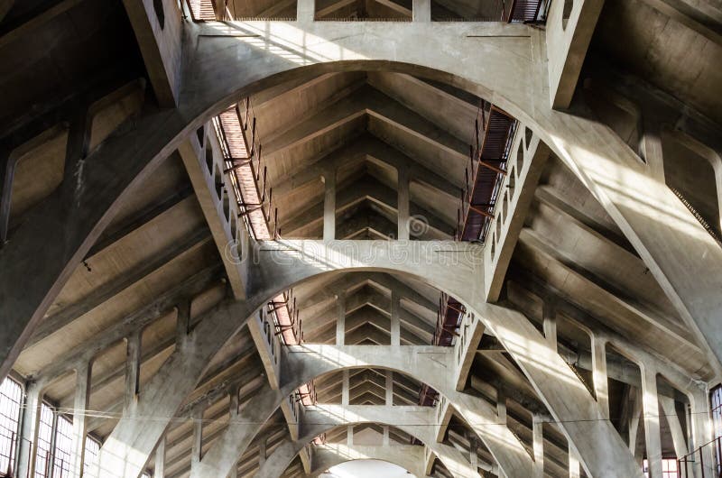 Hala Targowa or Traditional Shopping Mall in Wroclaw, Poland. Inside view of walls and roof made of concrete royalty free stock photo Hala Targowa or Traditional Shopping Mall in Wroclaw, Poland. Inside view of walls and roof made of concrete royalty free stock photo