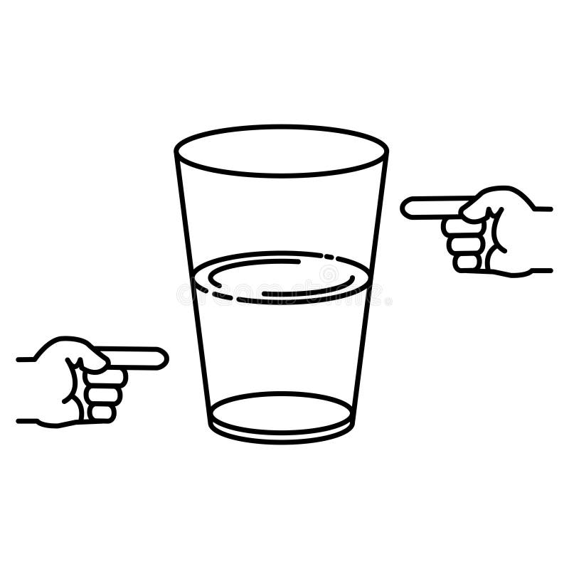 Halbleeres und halb leeres Glas-Symbol, Vektor-Linie-Abbildung
