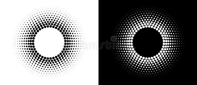 Halbrunde als Sonnensymbol oder Hintergrund. abstrakter Vektorrahmen mit Punkten als Logo oder Emblem. Schwarz auf Weiß stock abbildung