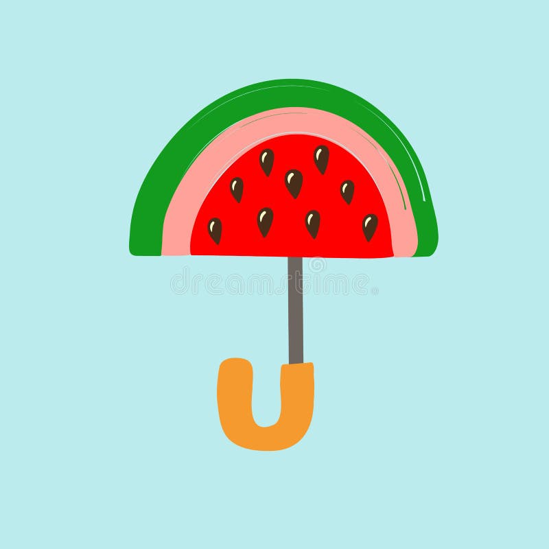 Halbrundscheibe der Wassermelone mit den Samen stilisiert als Regenschirm auf blauem Hintergrund Kreative Handgezogene Gekritzel- lizenzfreie abbildung Halbrundscheibe der Wassermelone mit den Samen stilisiert als Regenschirm auf blauem Hintergrund Kreative Handgezogene Gekritzel- lizenzfreie abbildung