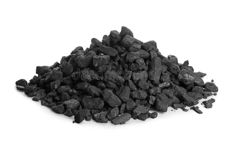 Haldă de cărbune izolată pe alb. zăcăminte minerale royalty free stock photo