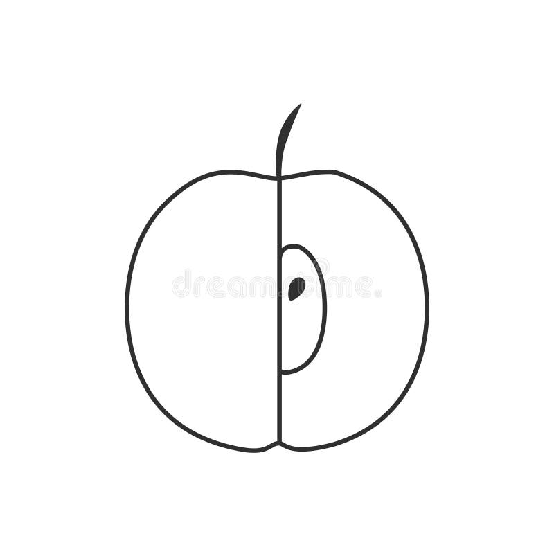 Half Apple Icon Cartoon Black And White Stock Vector Illustration of