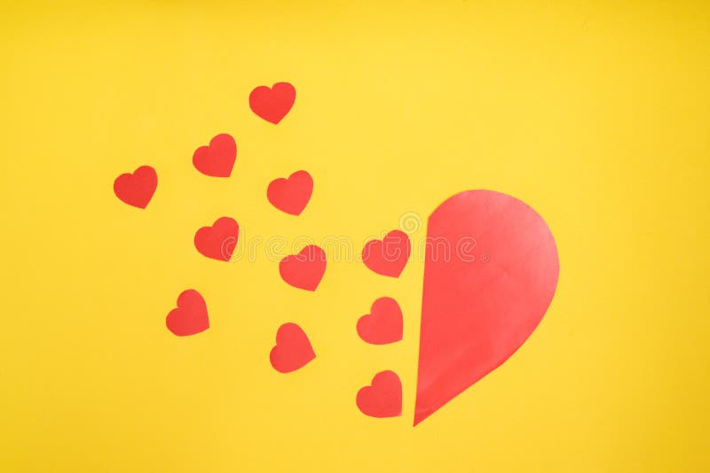 Half a Big Red Heart Broke Up into Many Small Hearts on Yellow Stock Photo - Image of love, celebration: 207426854 Half a Big Red Heart Broke Up into Many Small Hearts on Yellow Stock Photo - Image of love, celebration: 207426854