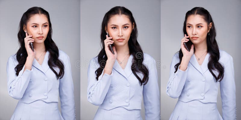 Different pose of same Asian woman full body portrait set on white  background wearing formal business suit in studio collection . Stock Photo  | Adobe Stock