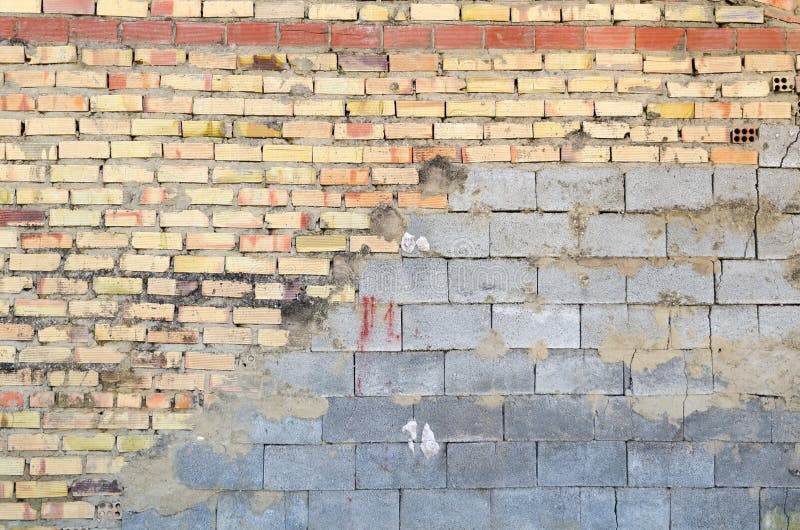 Half Brick and Half Concrete Wall Stock Image Image of gray, cement