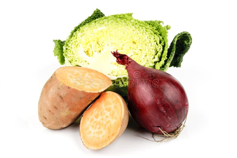 Half a Cabbage with Sweet Potato and Red Onion Stock Photo Image of onion, fruit 12694446