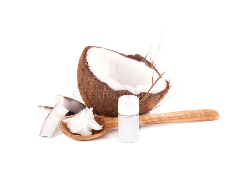 Half of coconut, pieces of coconut, coconut flakes and coconut milk, isolated on white background. Healthy food concept royalty free stock photo Half of coconut, pieces of coconut, coconut flakes and coconut milk, isolated on white background. Healthy food concept royalty free stock photo