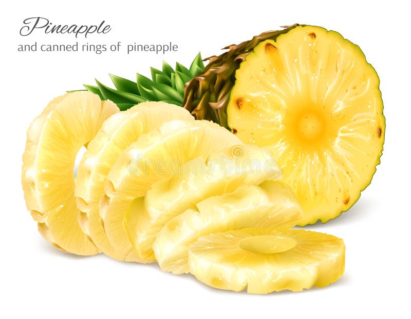 Half cut and canned sliced pineapple.