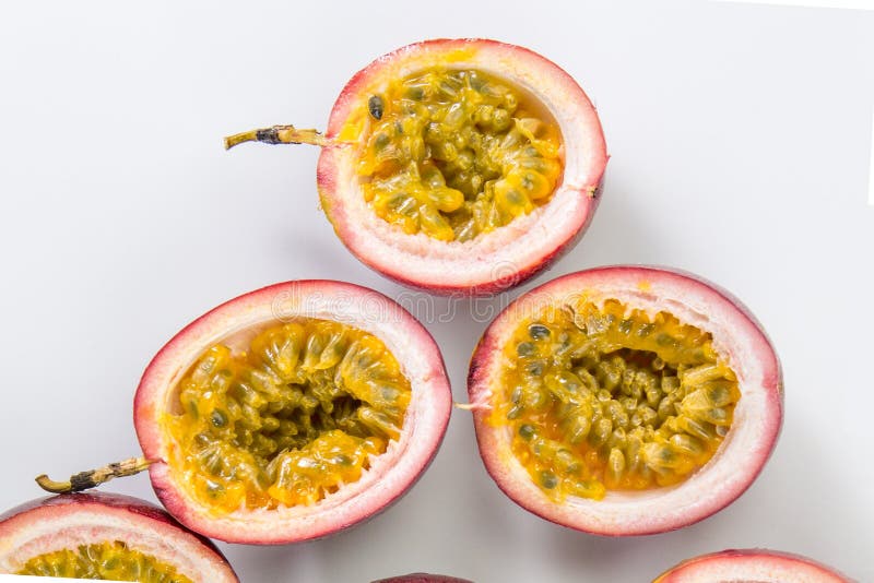 Passion Fruit Cut In Half With Seeds Stock Image Image of transparent