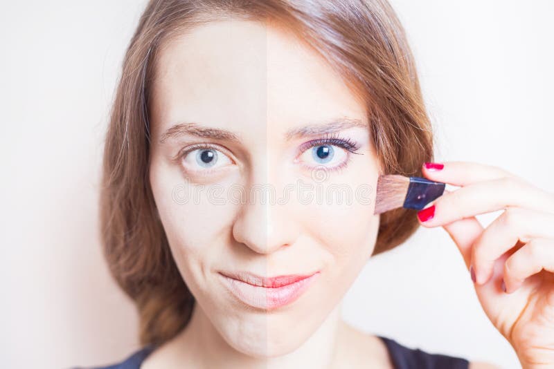 Half Face Women S Makeup before and after Processing Stock Image