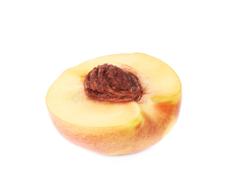 Half geïsoleerde besnoeiings open nectarine stock foto's Half geïsoleerde besnoeiings open nectarine stock foto's