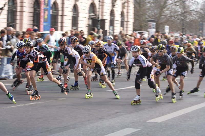 APRIL 2009, BERLIN - Half marathon roller skaters during half marathon in Berlin. This event takes place every year in march/april.