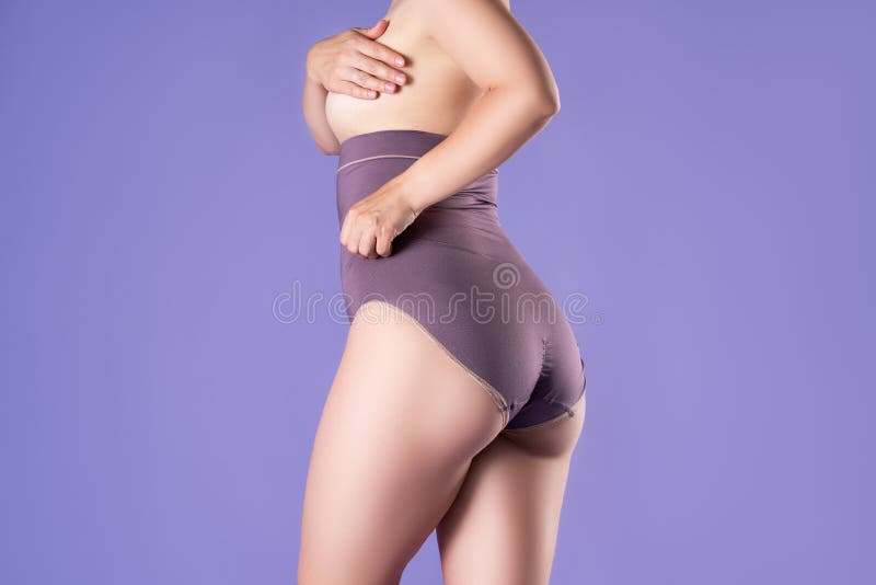 Half Naked Woman in High-waisted Corrective Panties, Female Body in  Shapewear on Purple Background Stock Image - Image of female, lose:  218900083