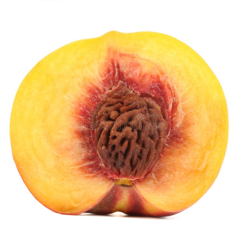 Half of Peach Isolated on White Background