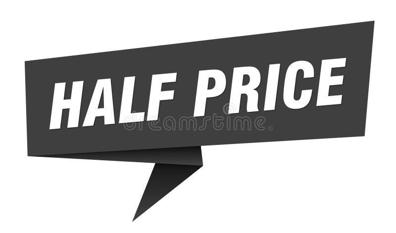 Half price banner. half price speech bubble, label, sticker, sign template stock illustration