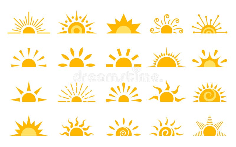 Half Sun Solar Sunrise Sunset Weather Icon Set Stock Vector