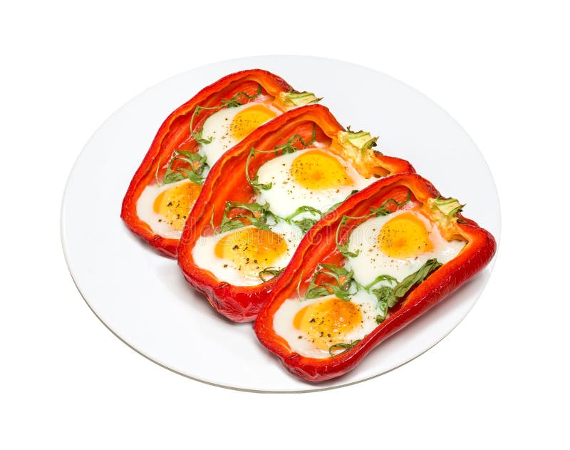 Half Sweet Paprika Baked with an Egg. Stock Photo Image of diet